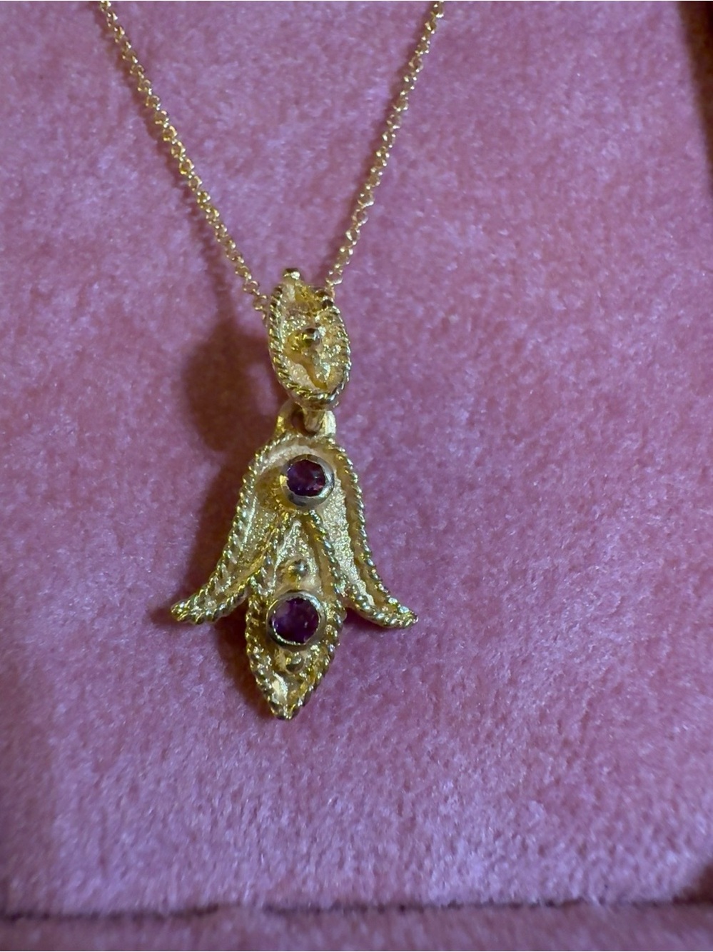 Vintage 18K Gold (750) Artisan Ruby Pendant Necklace